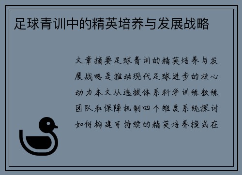足球青训中的精英培养与发展战略